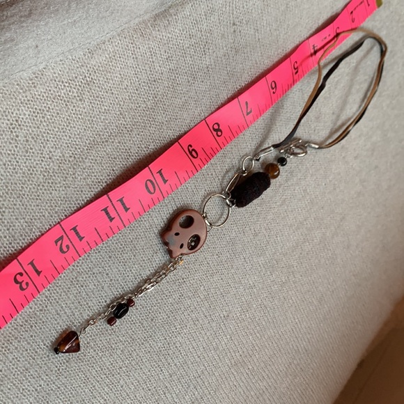 3x35$ 💀 CREATION - Skull short necklace ruban beads - brown black - Picture 8 of 9